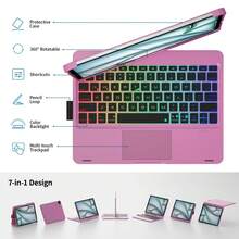 Keyboard Case For IPad 10th Generation&IPad 11th(A16,2025),IPad Air 11(M3,M2/IPad Pro 11 Inch Keyboard,360°Swivel,7 Use Modes,Rainbow Backlight - 車厘紫 - 查看 4