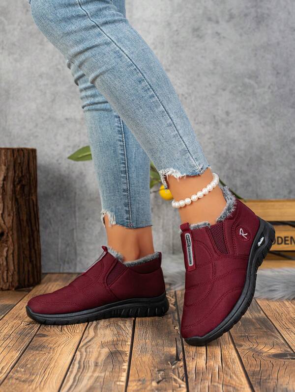 Women's New Versatile Lightweight Casual Sports Shoes, Fashionable Comfortable Warm Plush Lining Slip-On Winter Shoes For Winter