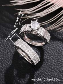 مجموعة خاتم زركونيا مكعب عصري قطعتين للنساء هدية حفل زفاف عيد الحب