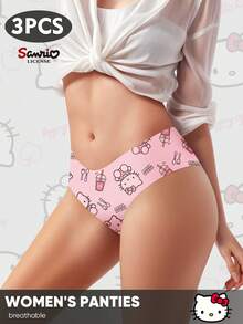 Sanrio 3 Pcs Pack Sanrio Hello Kitty Low-Waist Printed Seamless Breathable Panties For Women
