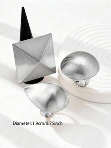 3 件镀银几何个性戒指套装 - 超大夸张粗戒指珠宝适合日常佩戴、派对 - 銀色 - 查看 3