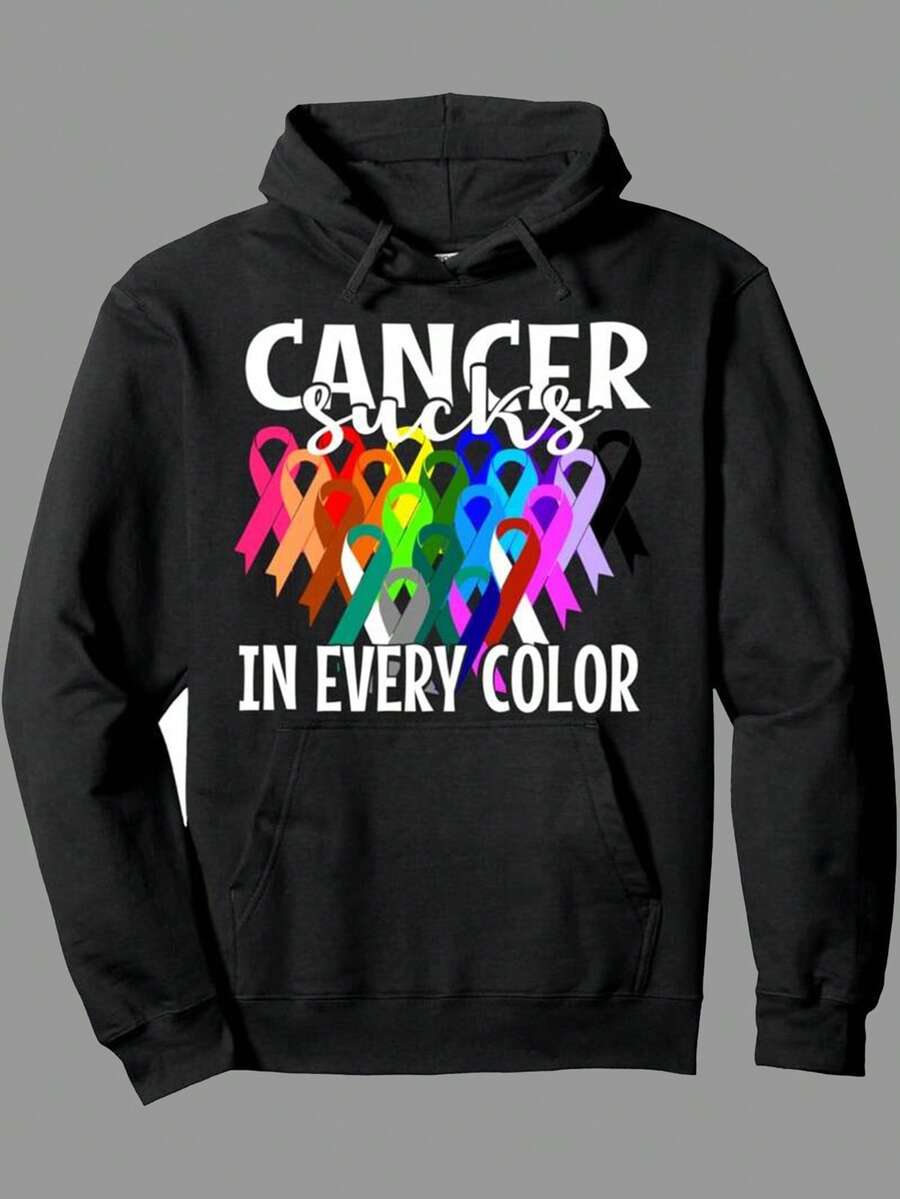 Cancer Sucks In Every Color Fighter | Fight The Cancer, Y Cotton Hooded Sweatshirt, Street Style Sweatshirt, Crew Neck Sweatshirt, Ultra Soft, Breathable, Four Seasons Casual Hooded Sweatshirt, Perfect For Daily Wear, Casual Outings,Fall Hoodies,Men's Fall Clothes,Street Wear,Halloween,Mens Hoodies,Y2k Clothes,Jesus Hoodie,Thanksgiving Day,Nightmare Before Christmas,Christmas - màu đen - Xem 1