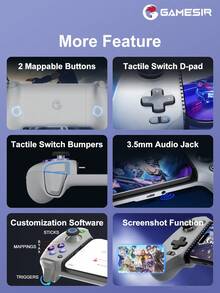 GAMESIR GameSir G8 Galileo Mobile Gaming Controller Compatible With IPhone 17 16 15 Series IOS Android Cellphone Gamepad Game Controle With Hall Effect Joystick And Triggers For Mobile Phone Cloud Gaming Egg Ns Emulators Adapted To Size 110-185mm In Length Support Game Pass Steam Link Moonlight PS Remote Play Softwares Detachable Faceplates 2 Mappable Back Buttons 3.5mm Audio Jack 5 Million-Click Lifespan ABXY Buttons, Type-C Wired Connected, Grey