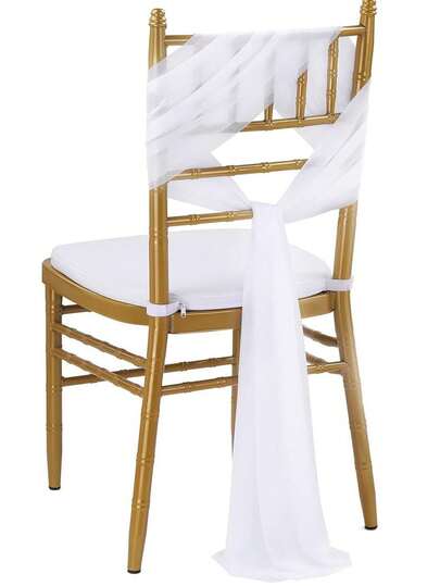 10pcs White Shimmering Gauze Curtain Chair Sash Bows, Chiffon Chair Sash Ties, Sheer Church Tulle Chair Drapes, Aisle Chair Decoration For Wedding, Hotel, Baby Bridal Shower, Party, Banquet, Outdoor Event, Valentine's Day, Birthday, Home Gathering, Photography Prop