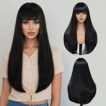 DDLong Black Wig With Bangs - Long Straight Black Wigs With Bangs For Women Heat Resistant Natural Looking Synthetic Wig For Halloween Daily Cosplay Party Use 22 Inch - 自然黑 - 查看 1