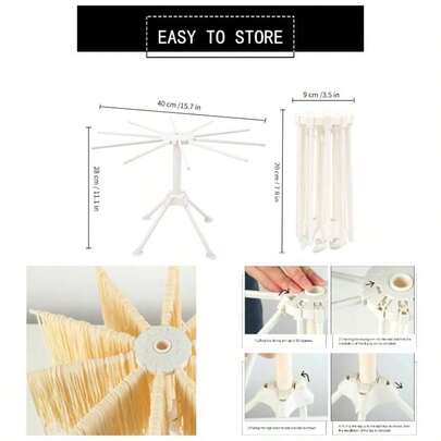 Collapsible Pasta Drying Rack - Spaghetti Noodle Drying Rack With 10 Bar Handles White