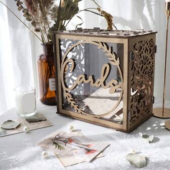 1set Brown Wooden Wedding Card Box, DIY Envelope Coin Card Box, Gift Card Holder, Suitable For Weddings, Birthday Parties, Graduations,Wedding Decor,Home Decor ,Room Decor Party Favors Bride Gifts Birthday Decorations Party Decorations Bachelorette