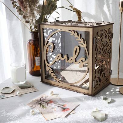 1set Brown Wooden Wedding Card Box, DIY Envelope Coin Card Box, Gift Card Holder, Suitable For Weddings, Birthday Parties, Graduations,Wedding Decor,Home Decor ,Room Decor Party Favors Bride Gifts Birthday Decorations Party Decorations Bachelorette