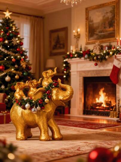 1 件大象雕像，圣诞装饰摆件，适合送给朋友、家居装饰、办公室、电视书架、客厅、餐桌装饰、圣诞礼物