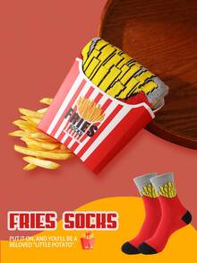 1 Paar neuartige, mehrfarbige Pommes Frites Socken im Geschenkkarton, 2025 Herbst/Winter neue unisex Sportssocken, fantasievolle, an Lebensmittel angelehnte Gestaltung, gestrickt, lang & dick, weich & bequem, perfektes Geschenk zu Ostern, Geburtstag, Thanksgiving, Halloween, Weihnachten, Karneval, Valentinstag, Familientreffen, Party