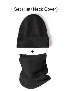 1件装女士100%纯羊毛菱形图案围脖，秋冬季保暖耳挂式面罩针织羊毛颈套围巾头带多功能