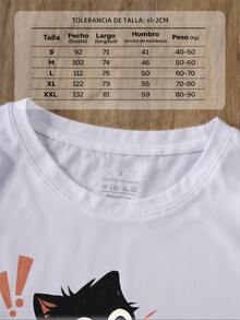 Camiseta vintage para mujer, diseño de gato Y2K Harajuku, camiseta de verano Emo Grunge, ropa de calle de gran tamaño, playeras rock casual, Playeras mujer de gato tocando guitarra, Camisetas graciosas mujer,Camiseta impresa de manga corta cuello redondo casual ropa de mujer grande,playeras oversize,ropa de calle de gran tamaño,Estampado de Letras - Blanco - Ver 3