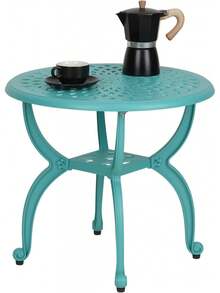 Mesa auxiliar de aluminio fundido para exteriores, mesa de extremo antióxido para exteriores, mesa de café de patio para interiores, jardín, porche, balcón (azul) - 1 - Ver 1