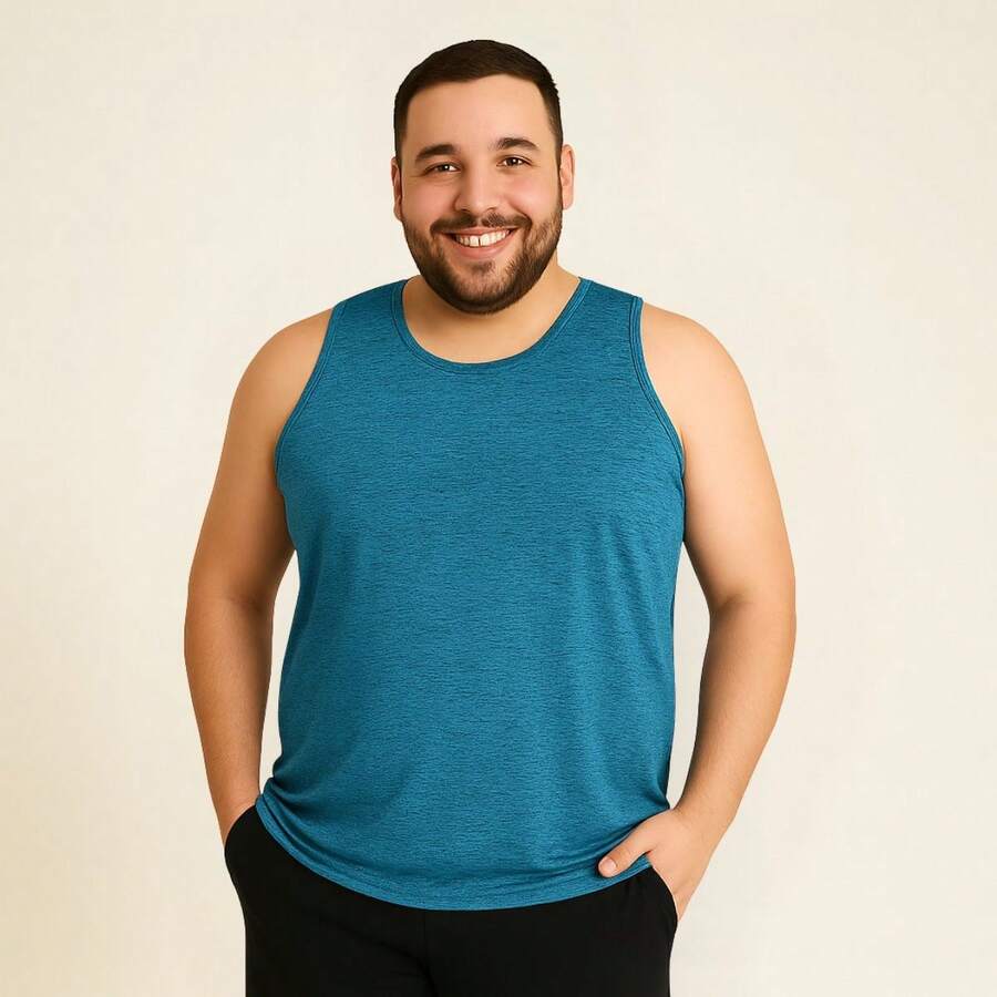 Plus Size Unisex Dry Marble Tank Top For Gym And Functional Training - Teal Blue - View 1