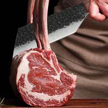 Cuchillo Vikingo martillado, Cuchillo Carnicero Forjado A Mano Con Vaina, Cuchillos Chef De Cocina, Acero De Alto Carbono, Aplicar Para Hogar, Camping, Barbacoa, Restaurante, Corte De Carne - Marrón Y Negro - Ver 4