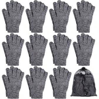 12 Pairs Winter Magic Gloves Stretchy Warm Knit Gloves With Mesh Storage Bag Men Or Women