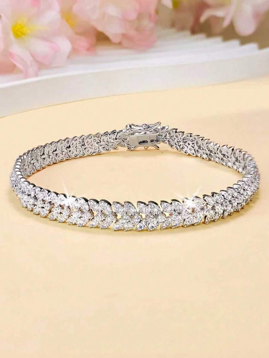 1 peça, elegante e moderna, estilo casual, multi-ocasiões, clássica, tênis, zircônia cúbica, cravejada, pulseira de cobre trigo, adequada para festa feminina e traje diário, joia acessível para presente - espigas de trigo - Ver 1