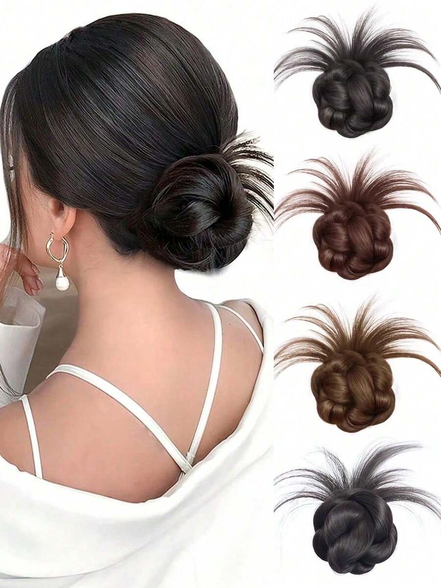 1pc Synthetic Hair Bun Clip, Heat-Resistant Hair Clip, Bun Hairstyle, Suitable For Women's Daily Wear And Occasions, Head Accessories, Hair Accessories For Women, Hair Extension, Hair Piece, Hairpin - Multicolor - View 1