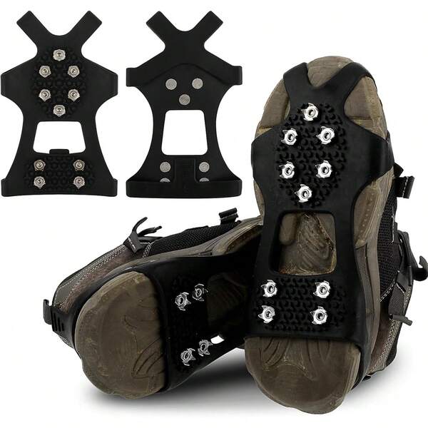 Anti-Slip Ice Cleats With 10 Claws Per Foot, Suitable For Snowy Travel, Outings, New Year Trips, And Featuring 10 Steel Spikes For Traction. Ideal For Winter Outdoor Activities, Fishing, Travel, And Climbing.