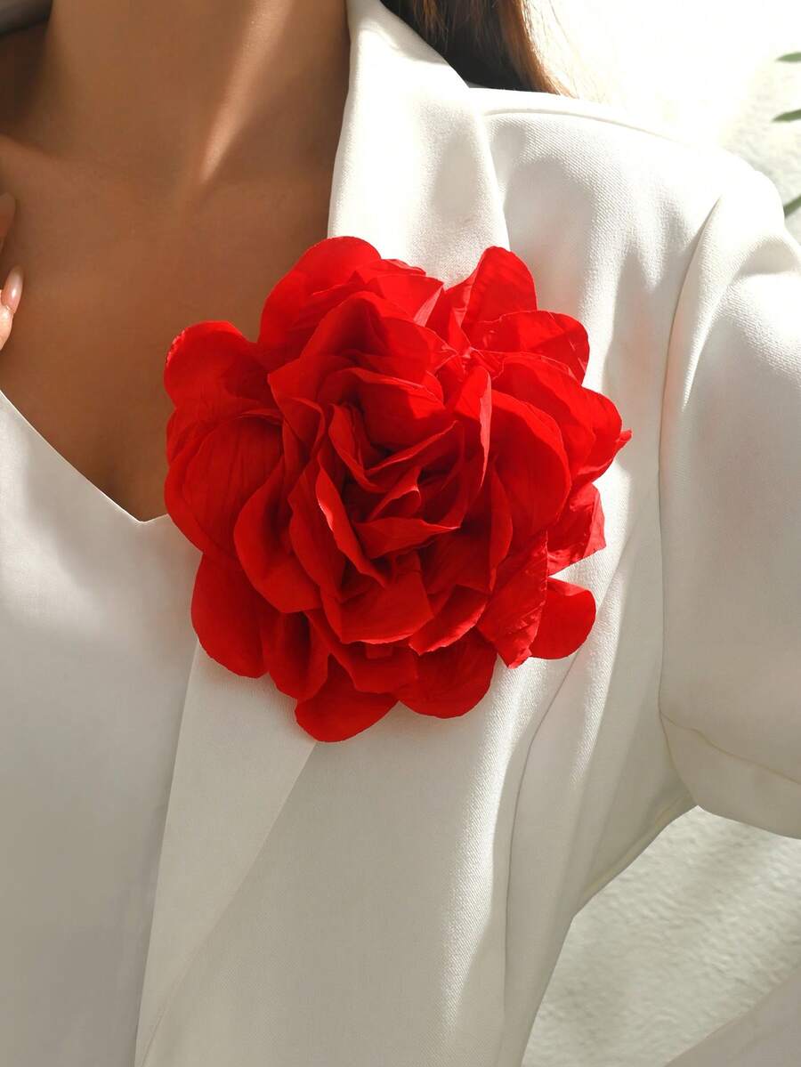 1pc Handmade Unique Organza Flower Brooch, Retro French Style, Elegant & Fashionable Black Floral Lapel Pin, Minimalist Design Suitable For Suit, Dress, Party Wear, Great Gift For Her