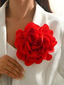 1pc Handmade Unique Organza Flower Brooch, Retro French Style, Elegant & Fashionable Black Floral Lapel Pin, Minimalist Design Suitable For Suit, Dress, Party Wear, Great Gift For Her