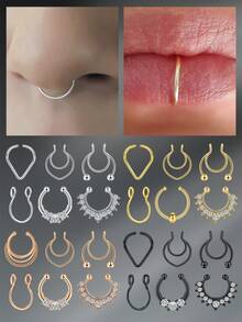 CIZME 4 件 20G 假鼻环不锈钢仿鼻中隔环非穿孔首饰夹式鼻环耳环戒指套装，8 毫米仿唇耳中隔环非穿孔身体首饰套装，适合女士男士假穿孔首饰日常佩戴 - Fake nose ring - 查看 10