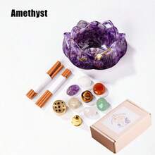 1set Natural Crystal Dropper Resin Reiki Stone Candle Base Aromatherapy Cornucopia Healing Meditation Decoration Gift Box Set Christmas Gift - Epoxy Lotus Bowl Incense Holder Set - View 17