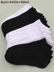 10 双女士基本款纯色低帮防滑透气短袜，黑色和白色 - 黑與白 - 查看 14