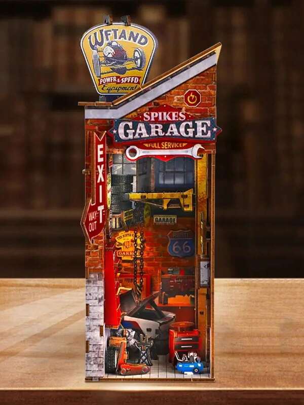 3D Wooden Puzzle Garage Workshop , A Gift For Adults, Bookshelf Decoration, Puzzle Ornament, DIY Puzzle Toy, Bookshelf Insert Decoration Puzzle, Book Display Piece, Exquisite Desktop Ornament, Anniversary Gift