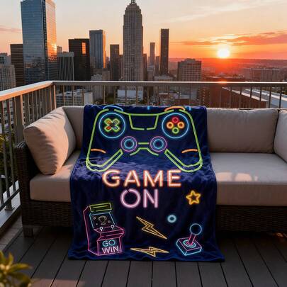 1 Piece 149cm X 75cm Large Size Quick-Dry Water-Absorbent Square Neon Gaming Style Microfiber Sunscreen Lightweight Beach Towel, Suitable For Beach/Pool/Camping/E-Sports Themed Party Scenarios, Essential Summer Accessory For Gamers