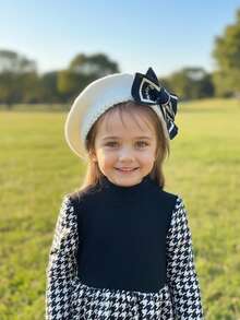 1pc Girls' English Bow Beret Hat, Warm Winter Knitted Beret With Cute English Bow, Suitable For Back To School Season, Autumn/Winter - 1PC - View 7