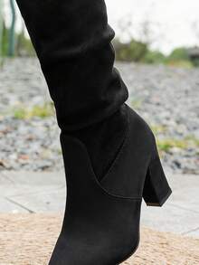 Fall/Winter Women's Fashion Pointed Toe Pleated High Heel Boots - Black - View 8