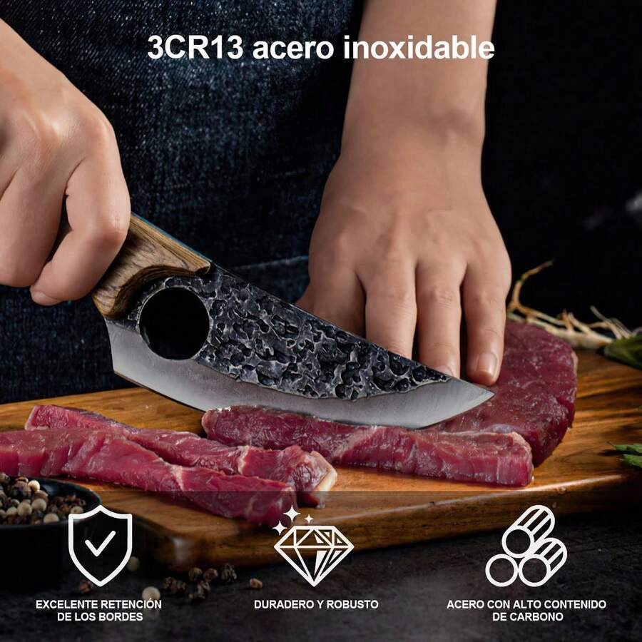 Cuchillo Viking para carnicero de carne, Cuchillo Forjado A Mano Con Vaina, Cuchillos Chef De Cocina, Acero De Alto Carbono, Aplicar Para Hogar, Camping, Barbacoa, Restaurante, Corte De Carne, Sin Hueso. - Marrón - Ver 1