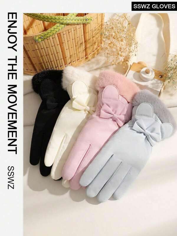 1 Pair Women Winter Warm Gloves Windproof Waterproof Added Fluff Gloves With Warm Touchscreen Thermal Lining Anti-Slip For Work Cycling Motorcycle Snowboarding