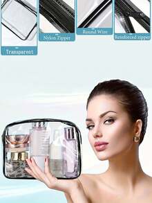 Women's Large Capacity Zipper Cosmetic Travel Organizer Bag - High Quality Makeup Bag, Toiletry Bag, Lightweight PVC Material, Easy-Clean Zipper Design, Suitable For Gym, Vacation, Commuting, Fashion Minimalist Design, Beauty Essential