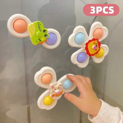 3 món đồ chơi con quay hình động vật hoạt hình nhiều màu sắc có giác hút - Đồ chơi con quay xoay tròn cho trẻ nhỏ, trò chơi giáo dục phát triển trong bồn tắm và trên bàn, đồ chơi trong phòng tắm và bàn ăn, quà tặng hoàn hảo cho trẻ em dịp Halloween, Lễ Tạ ơn, Giáng sinh, đồ chơi trẻ em, thời gian chơi của trẻ sơ sinh, thiết kế bo tròn.