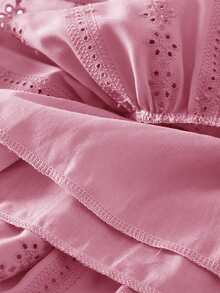 2pcs Girls Hollow Out Embroidery Collar Blouse And Skirt Set, Casual & Fashionable, Autumn/Winter/Spring - Pink - View 9