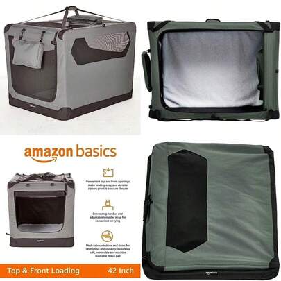 Basics - Caja plegable portátil suave para mascotas, 66.0 cm, color azul(Gris 106.7 cm)