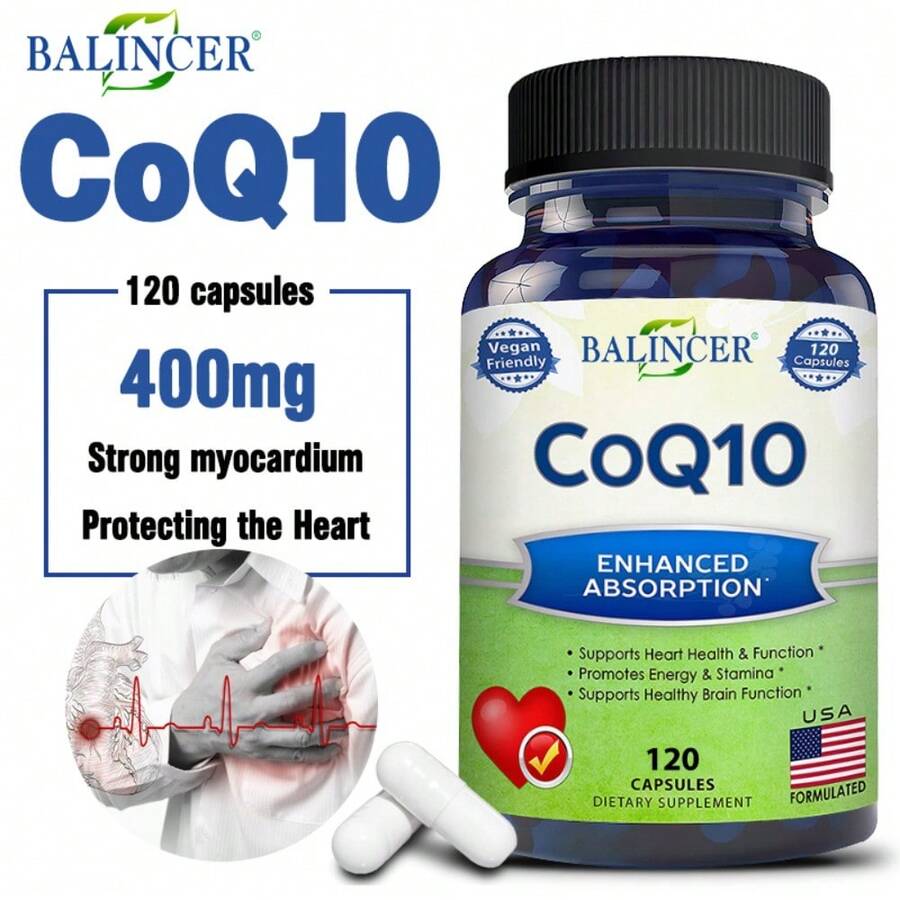 Suplemento de CoQ10 de 400 mg: Favorece el corazón, el cerebro y la producción de energía - 120 cápsulas - 1 botella - Ver 1