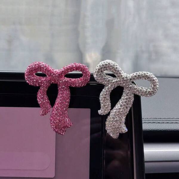 New Arrival Ceramic Rhinestone Bow Car Interior Decor Sticker, DIY Goddess Ins Perfect Gift