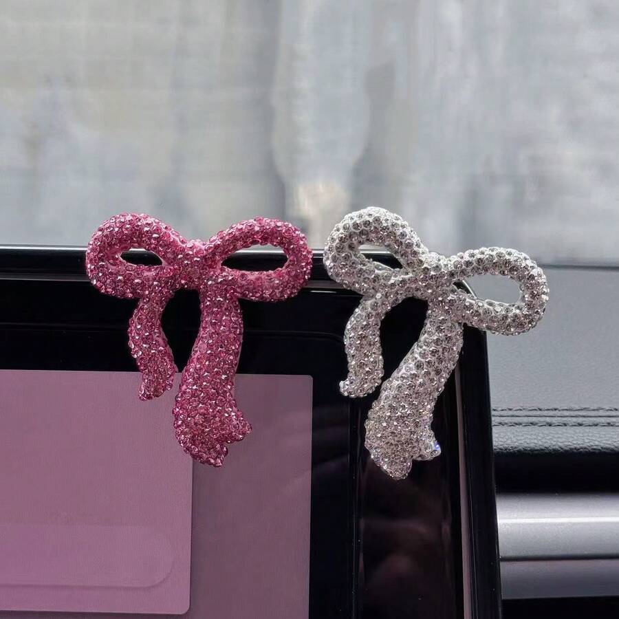 New Arrival Ceramic Rhinestone Bow Car Interior Decor Sticker, DIY Goddess Ins Perfect Gift - Multicolor - View 1