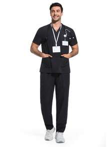 Cimmuovere Men's Short Sleeved Workwear, Breathable Lab Coat, Pet Grooming Salon Outfit, Multiple Pockets Men's Uniform Medical Uniform