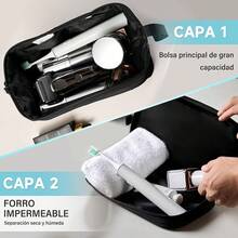 Almacenamiento deéticos RAINSMORE Neceser Separación de Humedad y Sequedad Cosmetiquera Para Hombre y Mujer Bolsa de Maquillaje Impermeable Cosmetiquera de Viaje Abertura Amplia Neceser de Viaje Negro - Negro - Ver 7