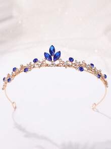 1pc Bridal Headpiece, Elegant Sparkling Crystal Crown Headband Wedding Hair Accessory, Crowns, Tiara - 4242 Royal Blue - View 1