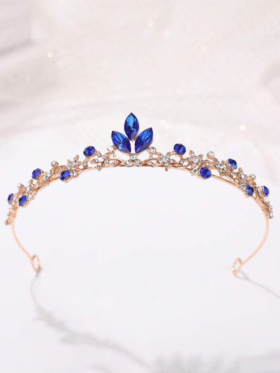 1pc Bridal Headpiece, Elegant Sparkling Crystal Crown Headband Wedding Hair Accessory, Crowns, Tiara - 4242 Royal Blue - View 1