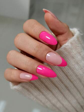 24pcs Y2K Almond Shaped Press-On Nails, Pink French Heart Manicure Set With Jelly Gel And Nail Files, Suitable For Girls/Women, Party, Date, Holiday Wear