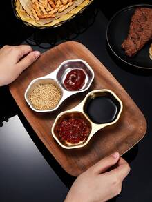 1 chiếc đĩa đựng nước chấm kiểu Hàn Quốc bằng thép không gỉ, đĩa đựng gia vị hai ngăn dùng cho lẩu và nước tương. - Nhiều màu - Xem 3