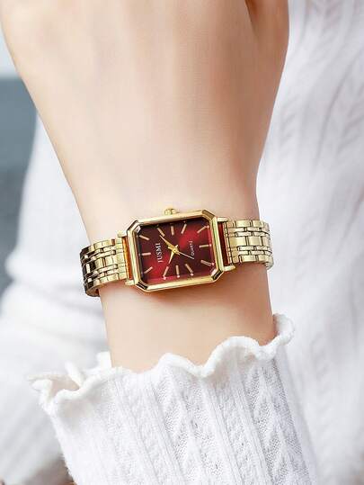 1pc Quartz Watch, Minimalist Dial Square Quality Goud Plated, Stainless Steel Strap, Wear, Birthday, Anniversary, Year End Promotion, Singles' Day, Halloween No Box