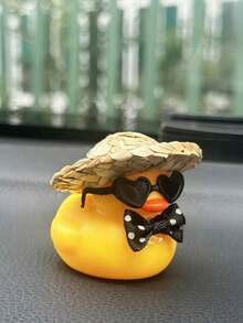 1 pieza de decoración de coche, sombrero de paja, gafas de sol, decoración de pato para el salpicadero, accesorios DIY divertidos para la consola central del coche, adecuado para sedanes, SUV y decoración de oficina - un regalo novedoso para niñas
