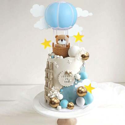  Decoración para pastel de oso de peluche LaVenty, decoración de pastel de globo aerostático, decoración de pastel de revelación de género